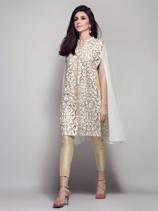 Devore cape ivory white - Natasha Kamal