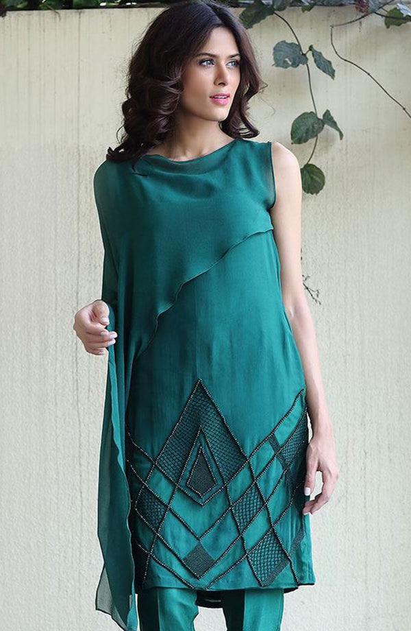 Emerald Green layered tunic (two - piece set)