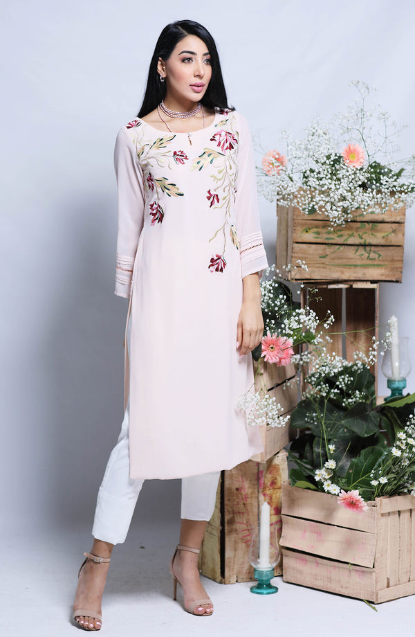 Rose pink floral midi length tunic