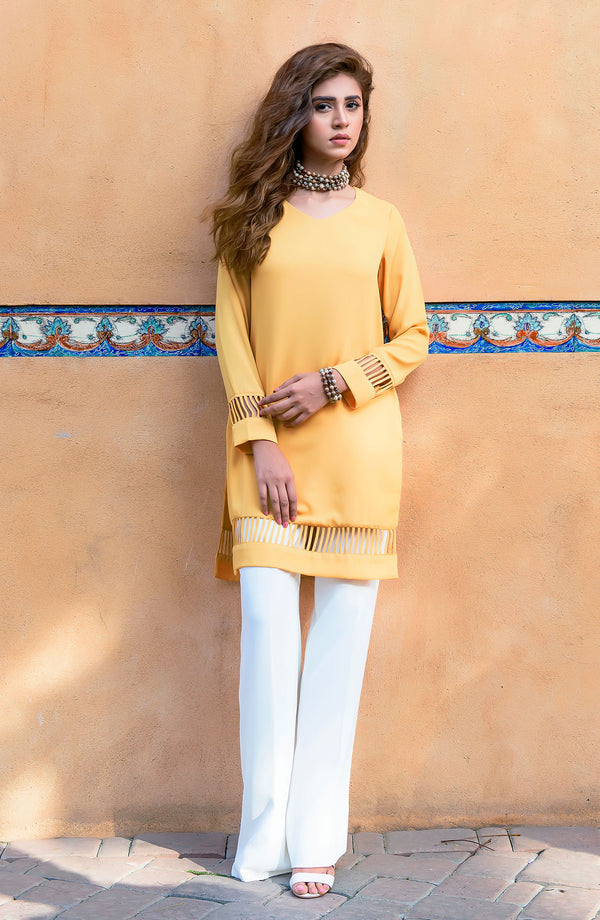 Tuscan sun yellow tunic in georgette chiffon 