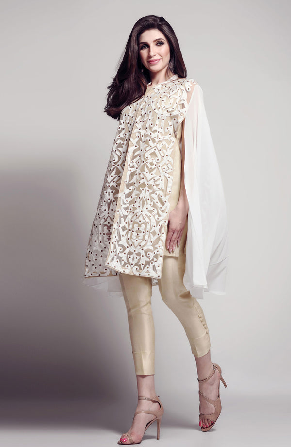 Devore cape ivory white - Natasha Kamal