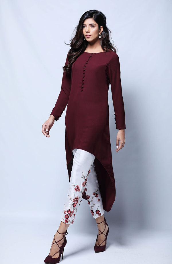 Bordeaux  Tunic- U-Shaped hemline (TWO PIECE SET)